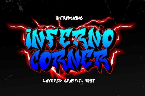 Corner Flame Graffiti Font letters shown on a sample sheet
