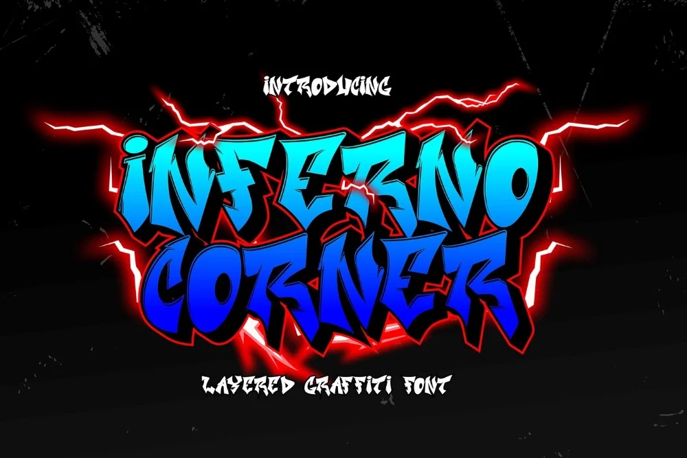 Corner Flame Graffiti Font letters shown on a sample sheet