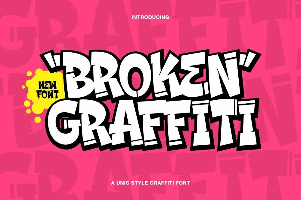 Cracked Concrete Graffiti Font letters shown on a sample sheet