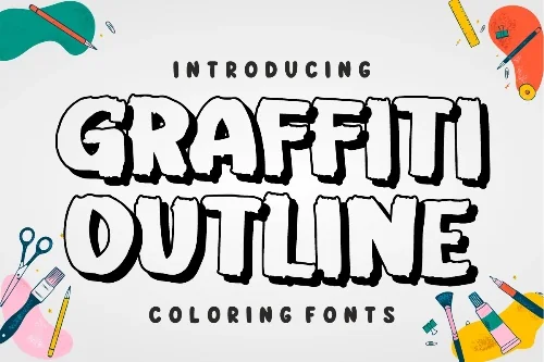 Hollow Outline Graffiti Font letters shown on a sample sheet