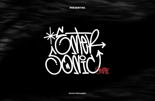 Sonic Wave Graffiti Font letters shown on a sample sheet