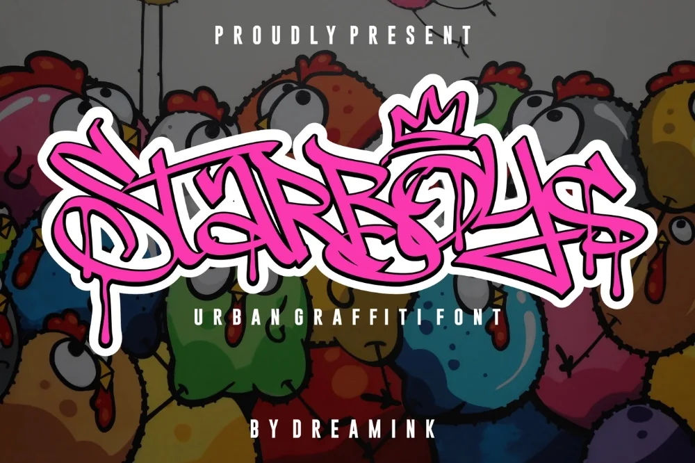 Star Crew Graffiti Font letters shown on a sample sheet