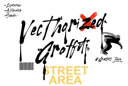 Vector Sharp Graffiti Font letters shown on a sample sheet