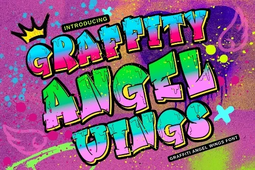 Winged Halo Graffiti Font letters shown on a sample sheet
