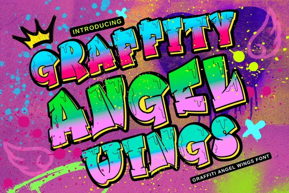 Winged Halo Graffiti Font letters shown on a sample sheet